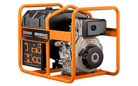 Portable orange-framed diesel generator with black tank