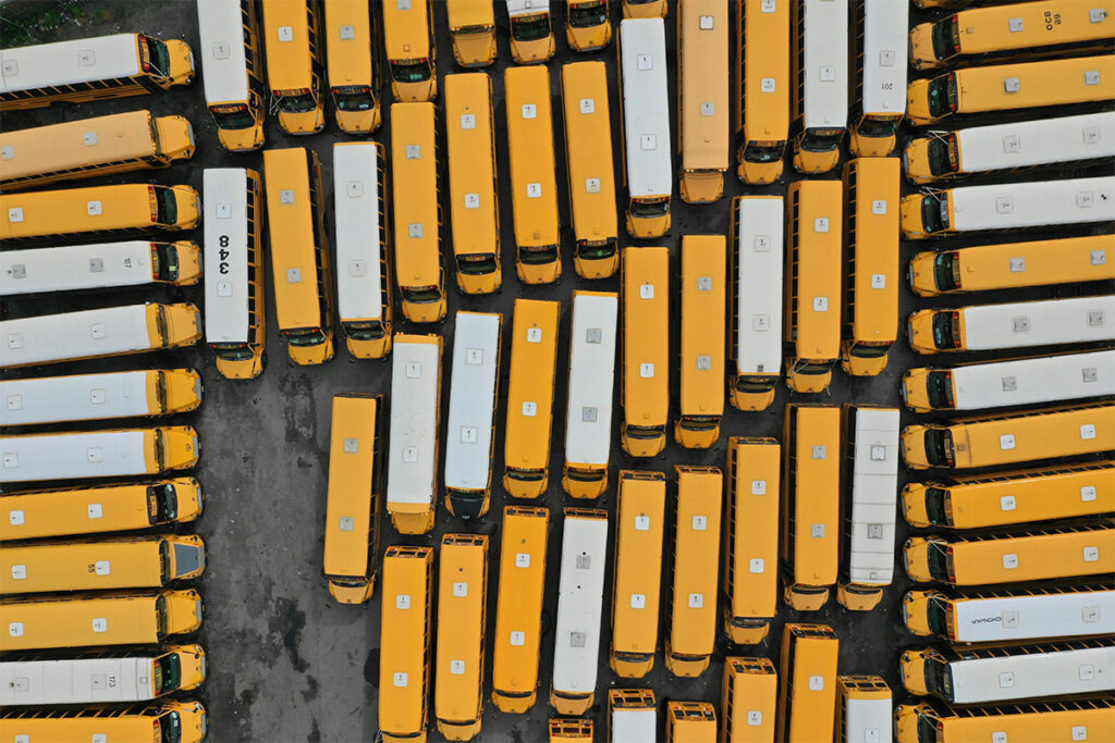 top view of fleet of truck