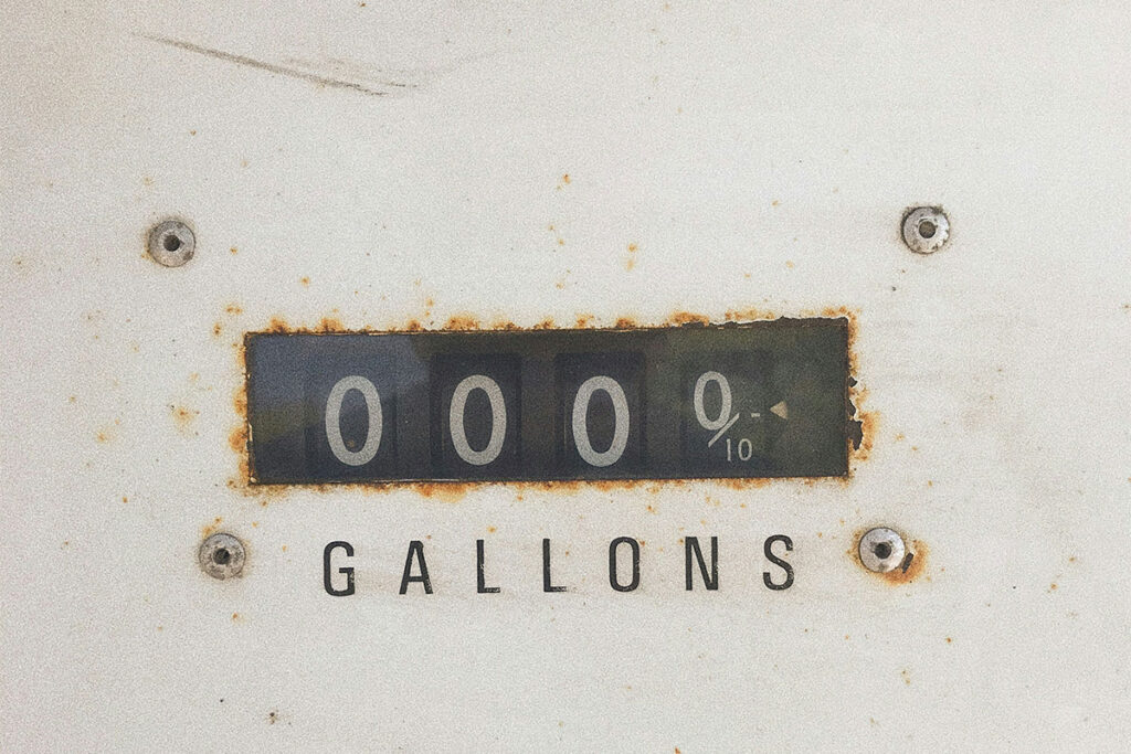 Close-up of old gasoline pump gallon meter