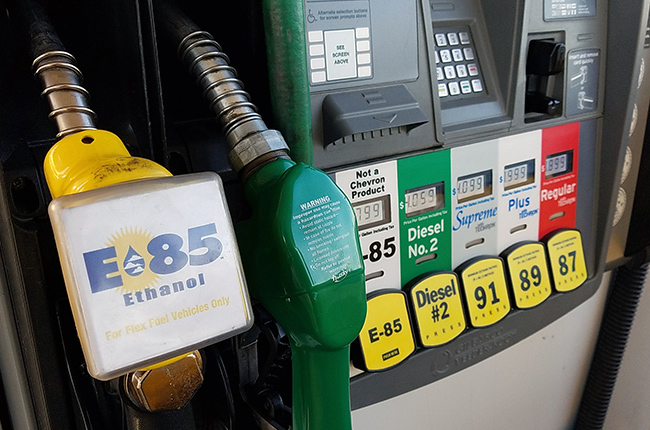 Gas pump foreshadowing ethanol and diesel grades