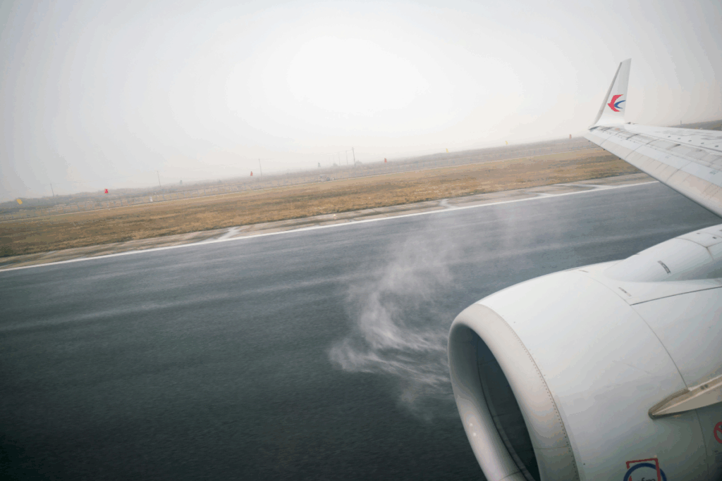 Aircraft taxiing on runway
