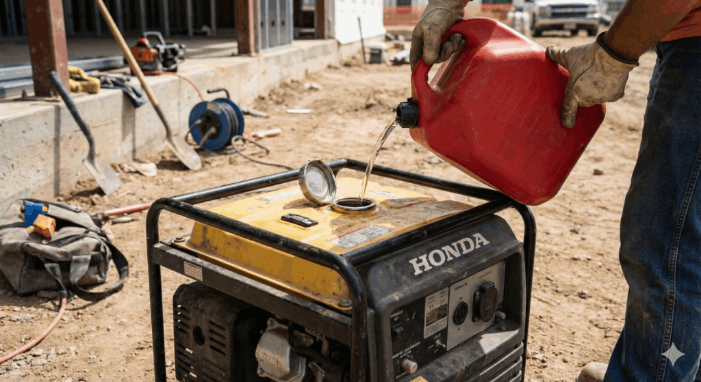 Man pouring fuel into Honda generator