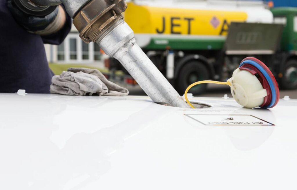 Airplane being manually fueled