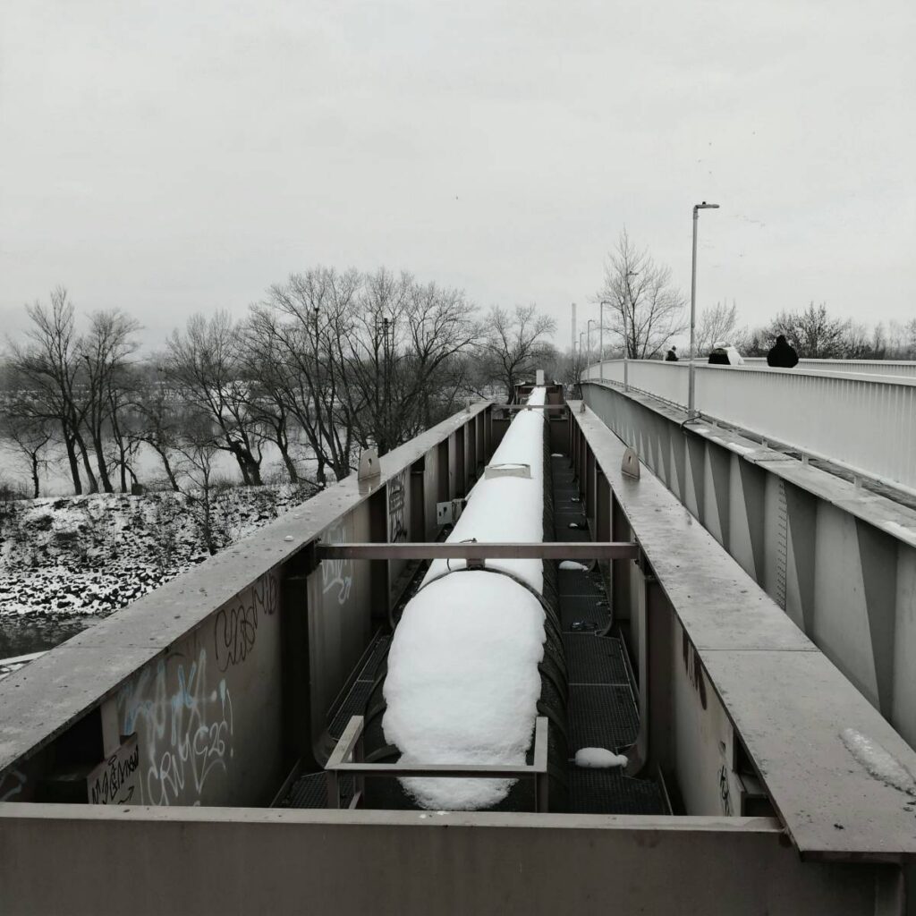 Frozen gasoline pipelines in snow