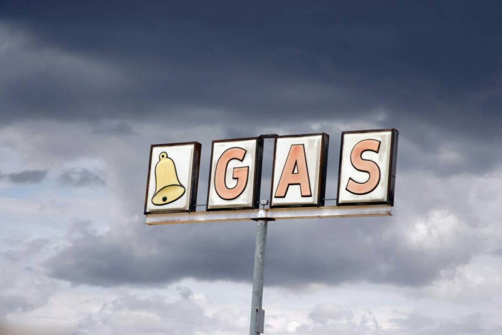Gas sign in rural area