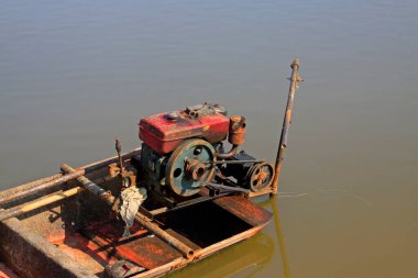 Exposed diesel boat engine